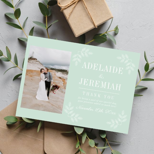 Floral Simplicity 2 Mint Green Wedding Thank You Card (Creator Uploaded)
