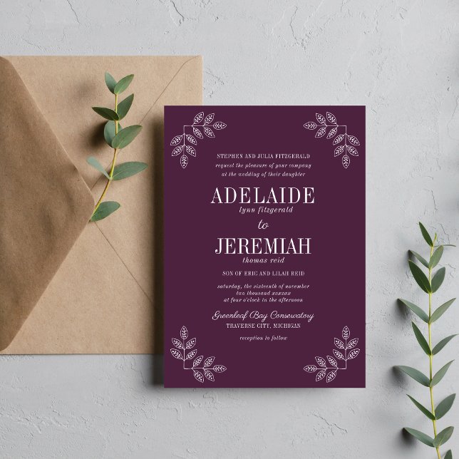 Floral Simplicity 2 Plum Wedding Invitation (Creator Uploaded)