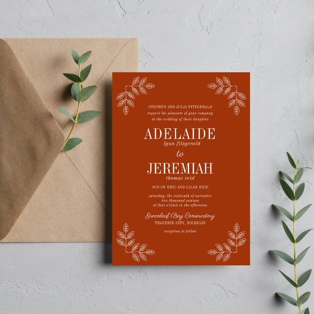 Floral Simplicity 2 Rust Wedding Invitation (Creator Uploaded)