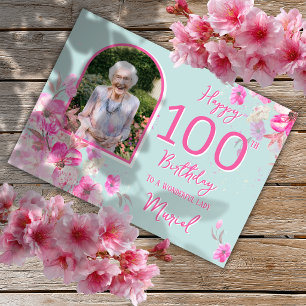Floral Single Photo 100th Birthday Card