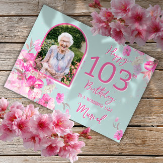 Floral Single Photo 103rd Birthday Card