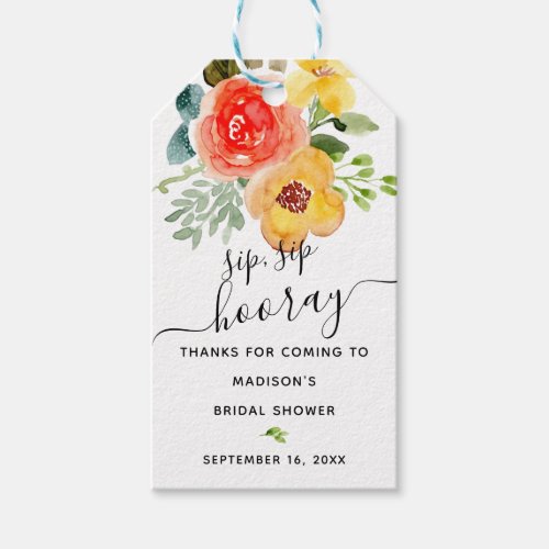 Floral Sip Sip Hooray Favor Bridal Shower Gift Tags