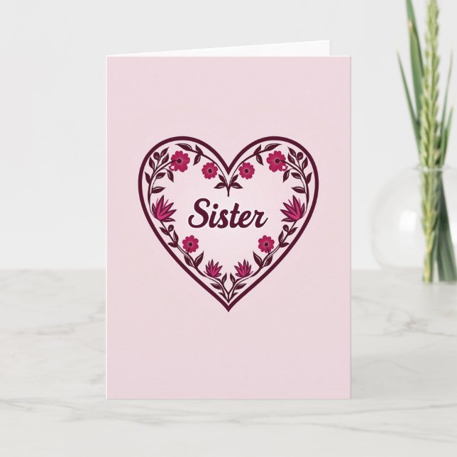 Floral Sisters Day Heart Card (Front)