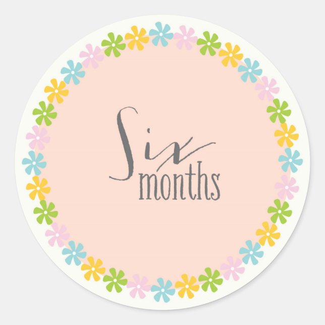 Floral Six Months New Baby Sticker (Front)