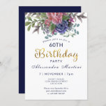 Floral Sixty And Fabulous Red Rose Gold Birthday Invitation at Zazzle