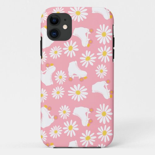 Floral Skates Roller Skating Pattern Birthday Pink iPhone 11 Case