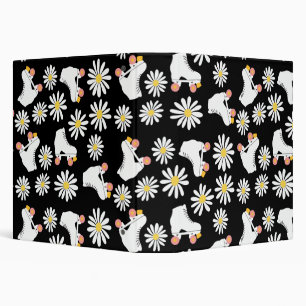 Floral Skates Roller Skating Pattern Black 3 Ring Binder