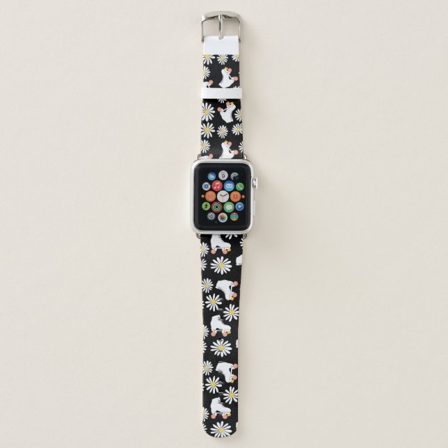 Floral Skates Roller Skating Pattern Black Apple Watch Band (Front)