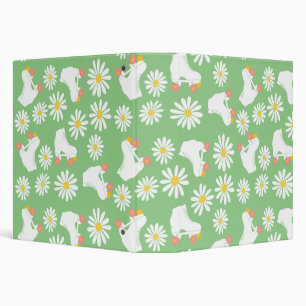 Floral Skates Roller Skating Pattern Green  3 Ring Binder