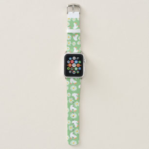 Floral Skates Roller Skating Pattern Green Apple Watch Band