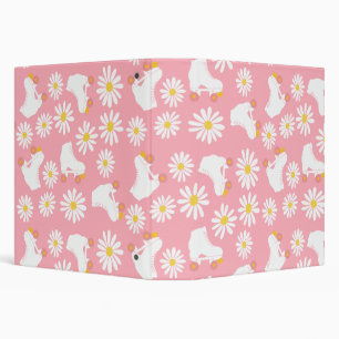 Floral Skates Roller Skating Pattern Pink  3 Ring Binder