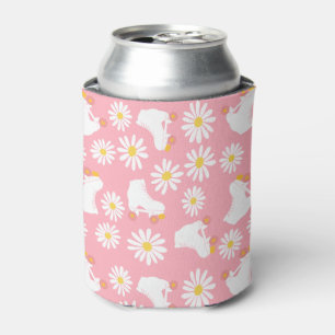 Floral Skates Roller Skating Pattern Pink Can Cooler