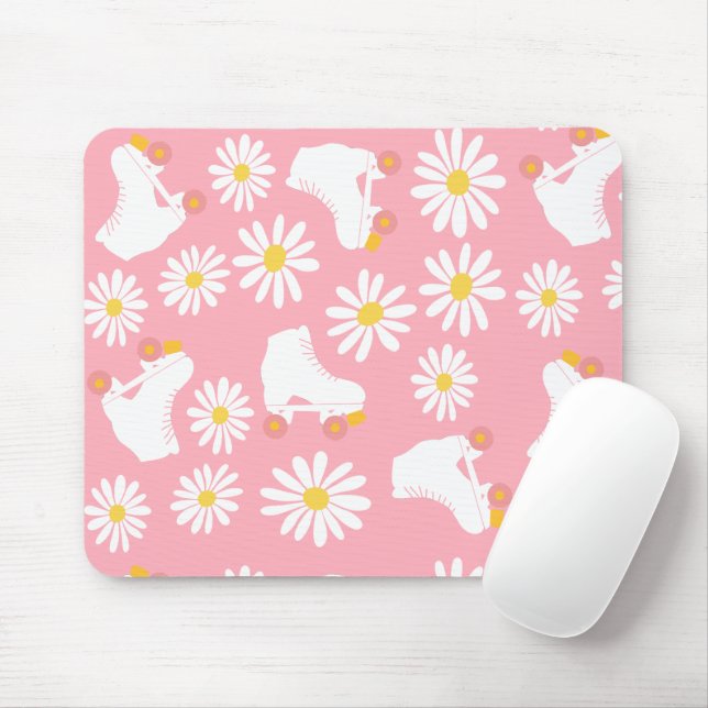 Floral Skates Roller Skating Pattern Pink  Mouse Pad (With Mouse)