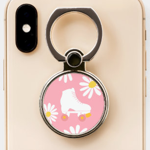 Floral Skates Roller Skating Pattern Pink Phone Ring Stand