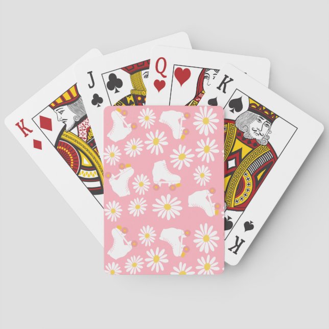 Floral Skates Roller Skating Pattern Pink  Poker Cards (Back)