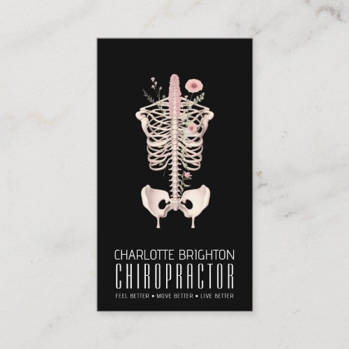Floral Skeleton Chiropractor Black Appointment  Business Card