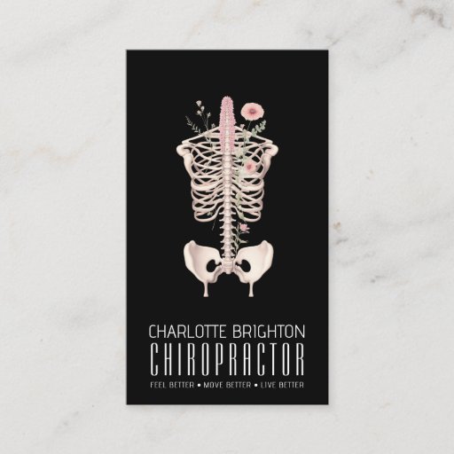 Customizable Floral Skeleton Chiropractor Black Appointment &amp; Business Card