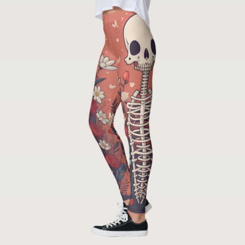 Floral Skeleton Halloween Skull Ribcage Leggings