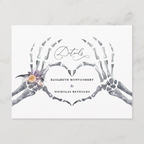 Floral Skeleton  Halloween Wedding Guest Details Enclosure Card