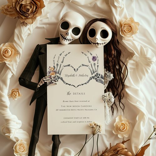 Floral Skeleton  Halloween Wedding Guest Details Enclosure Card