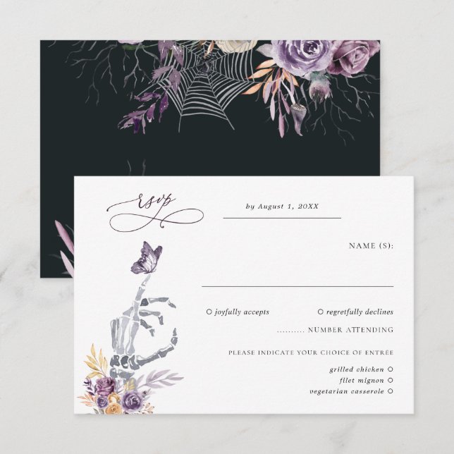 Floral Skeleton | Halloween Wedding RSVP Card (Front/Back)