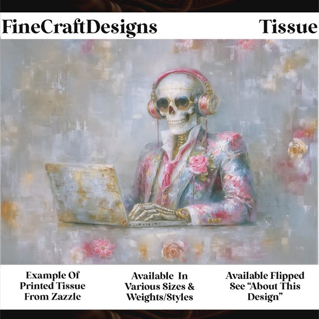 Floral Skeleton in Headphones EQ9L Decoupage Tissue Paper (Creator Uploaded)