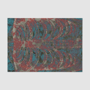 Floral Skeleton Rib Cage Teal Red Vintage Antique Tissue Paper