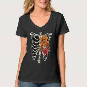 Floral Skeleton Vintage X Ray Ribcage Flower Goth  T-Shirt