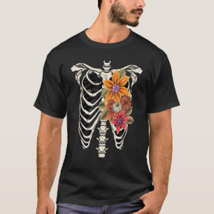 Floral Skeleton Vintage X Ray Ribcage Flower Goth  T-Shirt