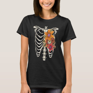Floral Skeleton Vintage X Ray Ribcage Flower Goth  T-Shirt