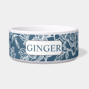 Floral Sketch Blue with Name Bowl