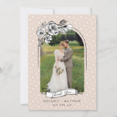 Floral Sketch Fairytale Fun Fox Wedding Arch Photo Thank You Card (Front)