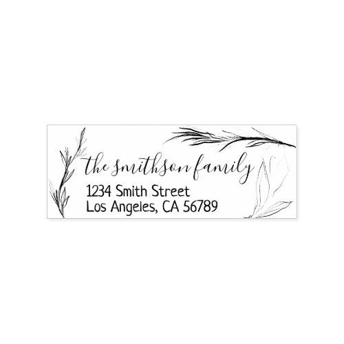 Floral Sketch Hand drawn Custom Family Name Rubber Stamp