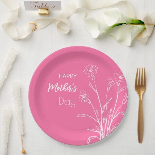 Floral Sketch Happy Motherâs Day  Paper Plates
