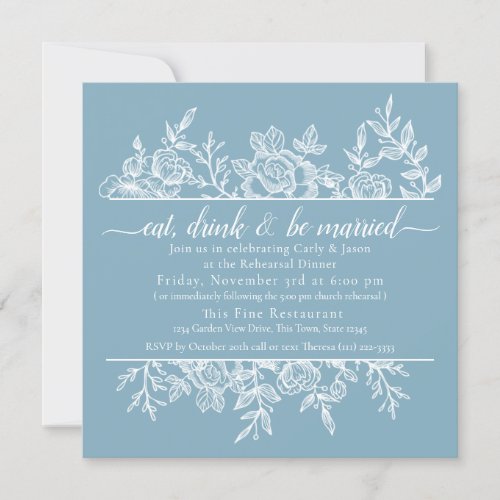 Floral Sketch Rehearsal Dinner Invitation