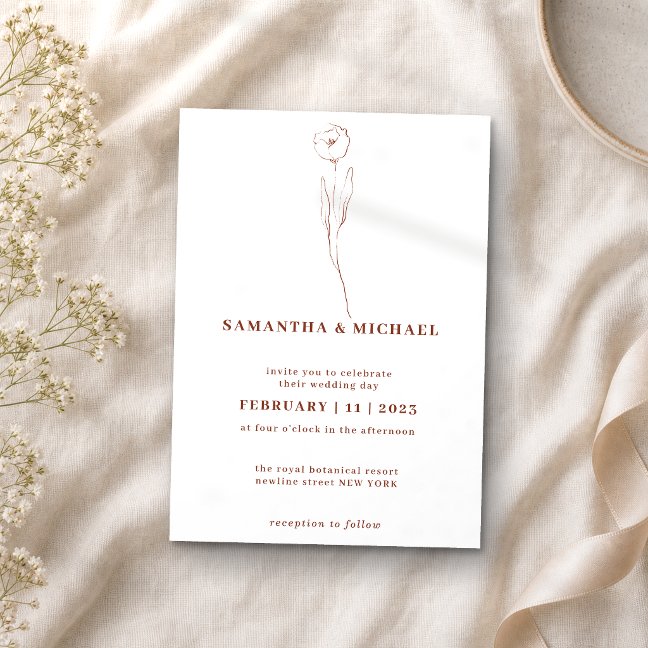 Floral Sketch Terracotta Indie Botanical Invitation