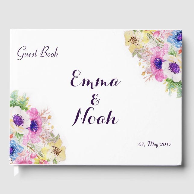 Floral sketch watercolor hand paint guest book (Front)