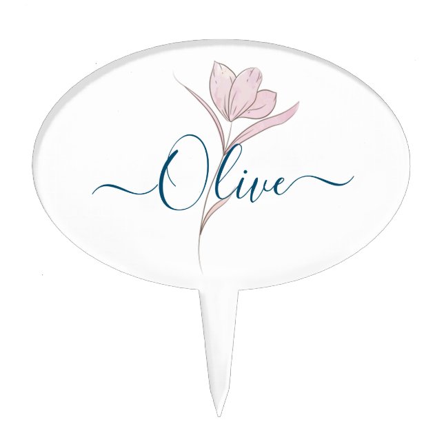 Floral Sketch watercolor Personalized  Cake Topper (Front)