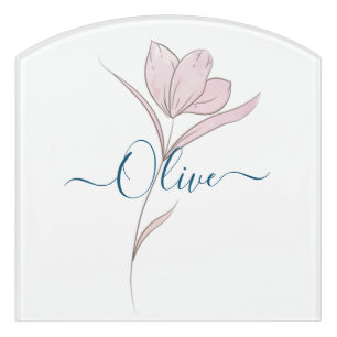 Floral Sketch watercolor Personalized Door Sign