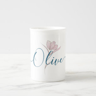 Floral Sketch Watercolor Personalized Elegant Bone China Mug