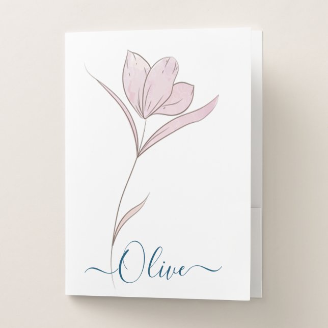 Floral Sketch Watercolor Personalized Elegant Pocket Folder (Front)