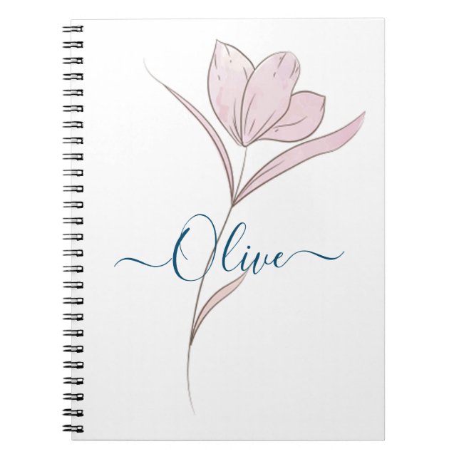 Floral Sketch Watercolor Personalized Notebook  (Front)