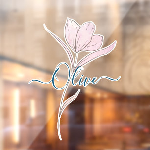 Floral Sketch watercolor Personalized  Window Cling