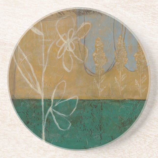 Floral Sketch with Wildflower and Plants Drink Coaster (Front)