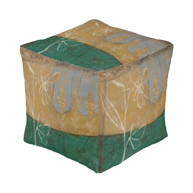 Floral Sketch with Wildflower and Plants Pouf (Angled Front)