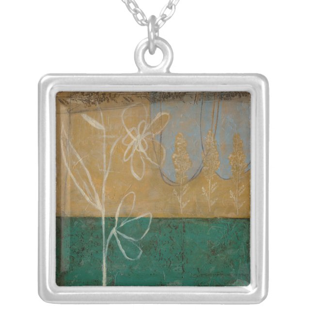 Floral Sketch with Wildflower and Plants Silver Plated Necklace (Front)
