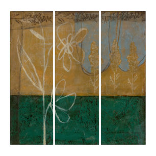Floral Sketch with Wildflower and Plants Triptych