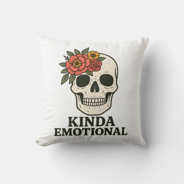 Floral Skull Aesthetic with Soft Emotional Touch Throw Pillow (Front)