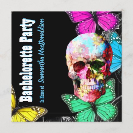 Floral Skull And Butterflies Bachelorette Party Invitation