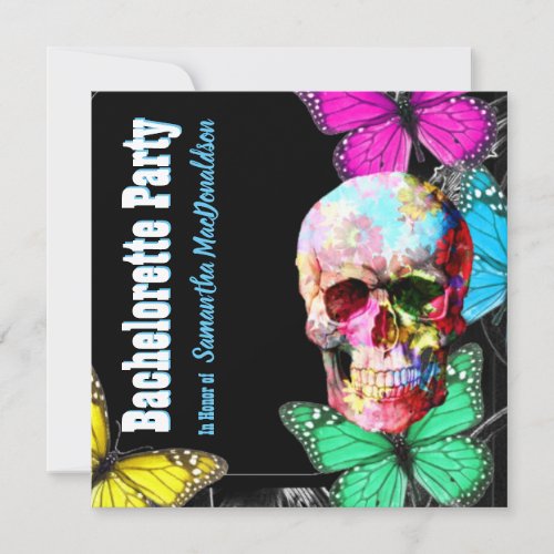 Floral skull and butterflies bachelorette party invitation